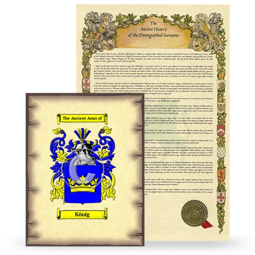 König Coat of Arms and Surname History Package