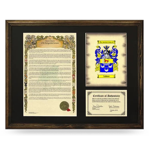 Labere Framed Surname History and Coat of Arms - Brown