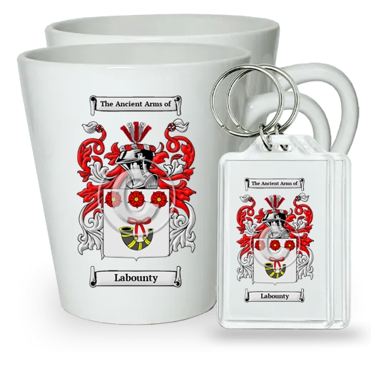 Labounty Pair of Latte Mugs and Pair of Keychains