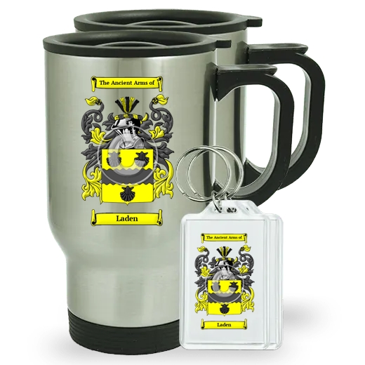 Laden Pair of Travel Mugs and pair of Keychains