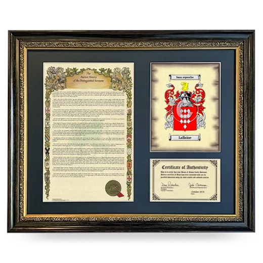 Lallaine Framed Surname History and Coat of Arms- Heirloom