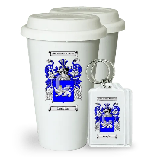 Langfyn Pair of Ceramic Tumblers with Lids and Keychains