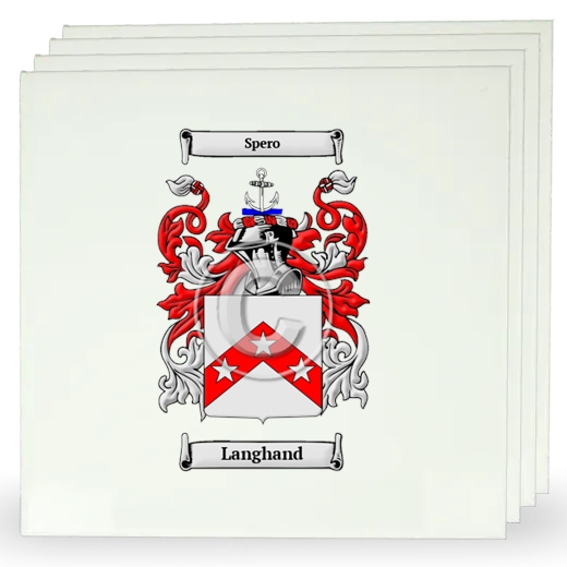 Langhand Set of Four Large Tiles with Coat of Arms