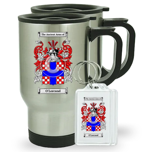 O'Lorcand Pair of Travel Mugs and pair of Keychains