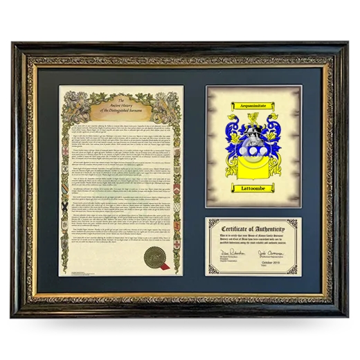 Lattoombe Framed Surname History and Coat of Arms- Heirloom