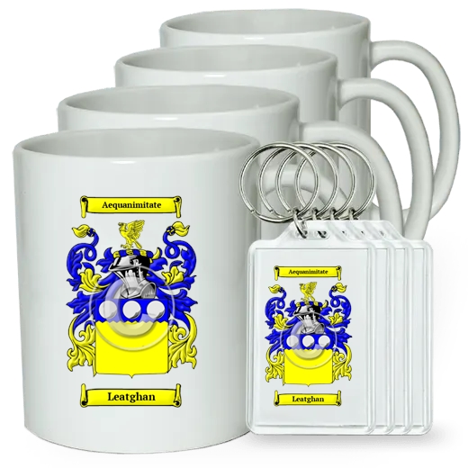 Leatghan Set of 4 Coffee Mugs and Keychains