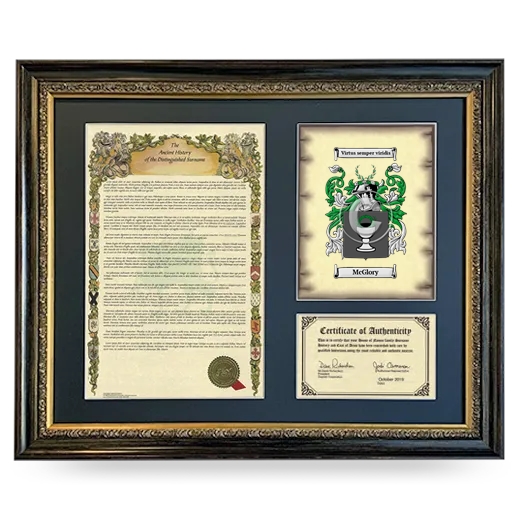McGlory Framed Surname History and Coat of Arms- Heirloom