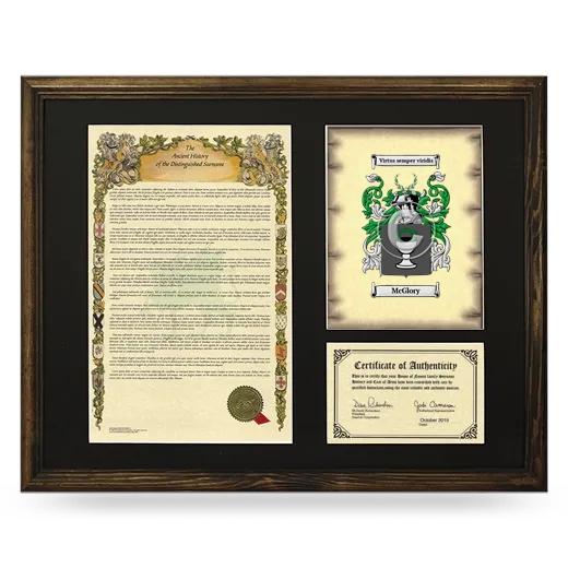 McGlory Framed Surname History and Coat of Arms - Brown