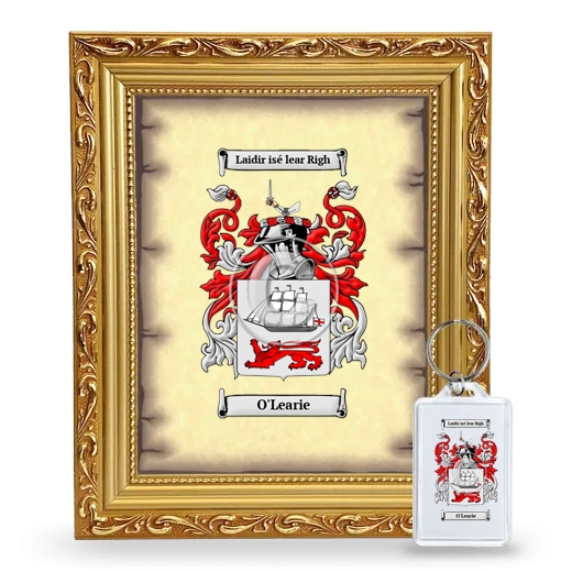 O'Learie Framed Coat of Arms and Keychain - Gold