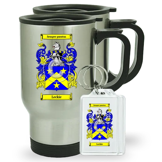 Leckie Pair of Travel Mugs and pair of Keychains