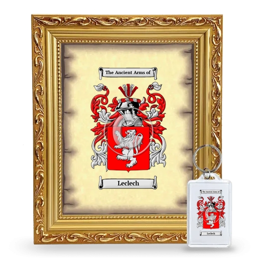 Leclech Framed Coat of Arms and Keychain - Gold