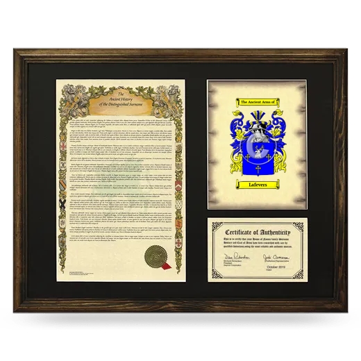 Lafevers Framed Surname History and Coat of Arms - Brown