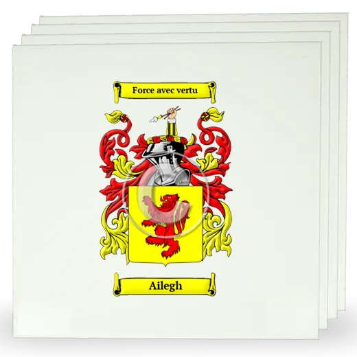 Ailegh Set of Four Large Tiles with Coat of Arms