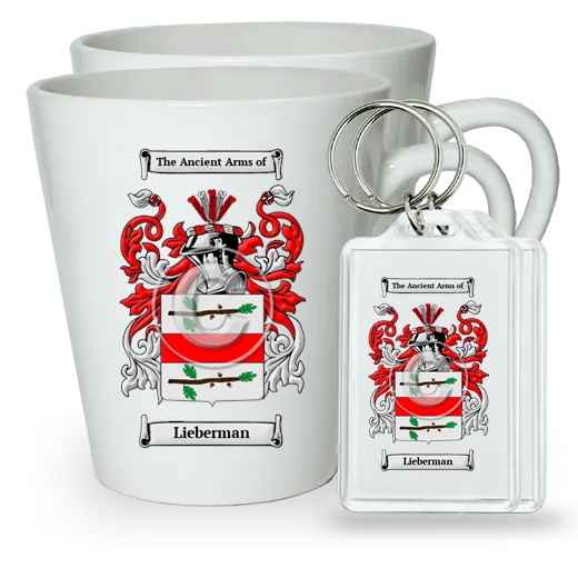Lieberman Pair of Latte Mugs and Pair of Keychains