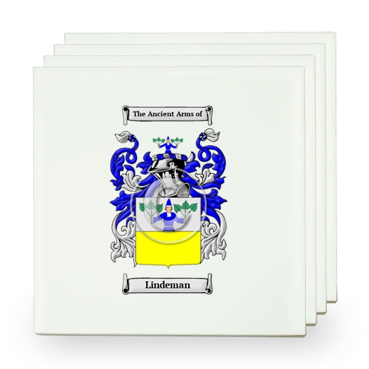 Lindeman Set of Four Small Tiles with Coat of Arms
