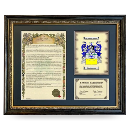 Lindemann Framed Surname History and Coat of Arms- Heirloom