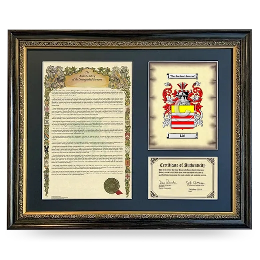 Lisi Framed Surname History and Coat of Arms- Heirloom