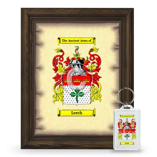 Leech Framed Coat of Arms and Keychain - Brown
