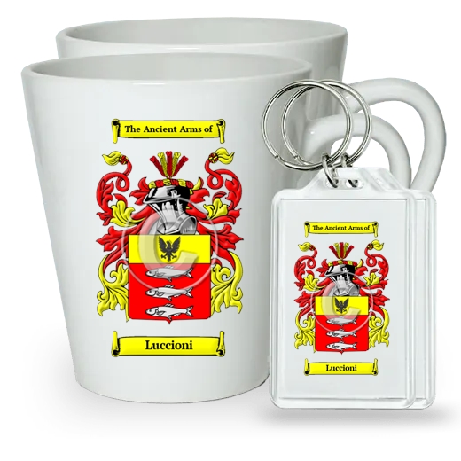 Luccioni Pair of Latte Mugs and Pair of Keychains