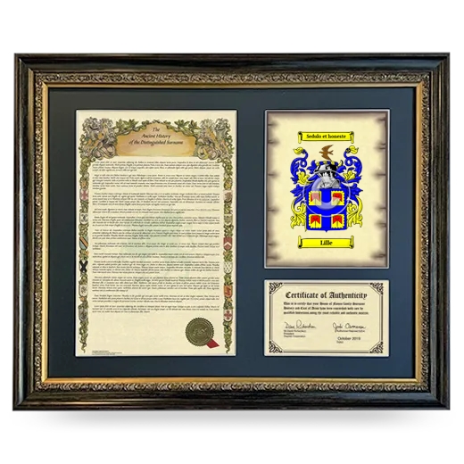 Lille Framed Surname History and Coat of Arms- Heirloom