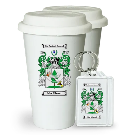 MacAlband Pair of Ceramic Tumblers with Lids and Keychains