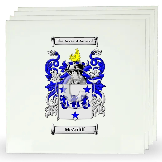 McAuliff Set of Four Large Tiles with Coat of Arms