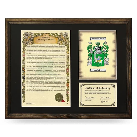 MacCafery Framed Surname History and Coat of Arms - Brown