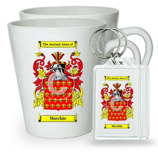 Macchio Pair of Latte Mugs and Pair of Keychains