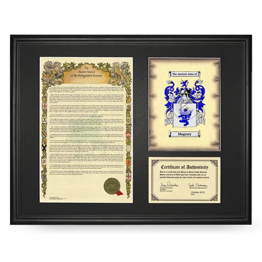 Magrory Framed Surname History and Coat of Arms - Black