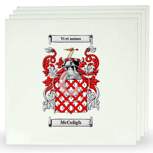 McCuligh Set of Four Large Tiles with Coat of Arms