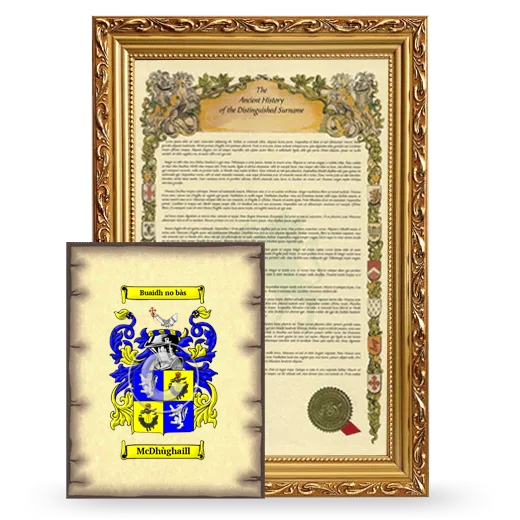 McDhùghaill Framed History and Coat of Arms Print - Gold