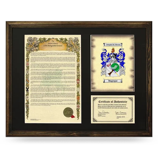 Magregor Framed Surname History and Coat of Arms - Brown