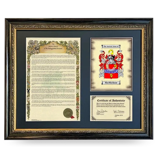 MacMackane Framed Surname History and Coat of Arms- Heirloom