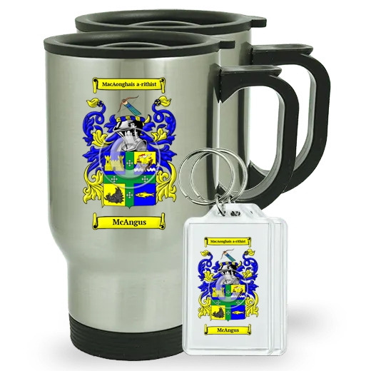 McAngus Pair of Travel Mugs and pair of Keychains