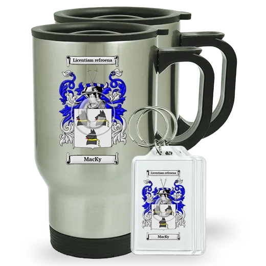 MacKy Pair of Travel Mugs and pair of Keychains