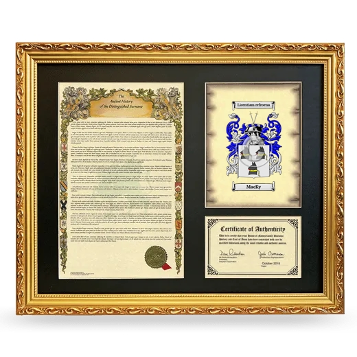 MacKy Framed Surname History and Coat of Arms- Gold