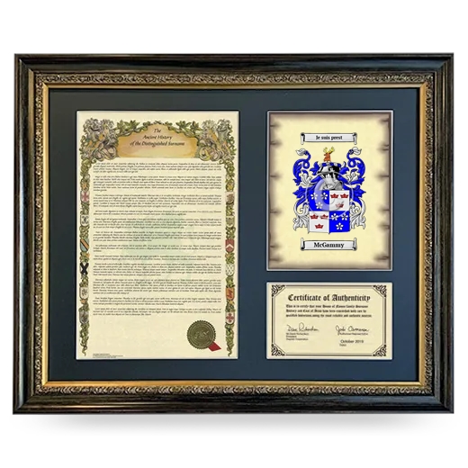 McGammy Framed Surname History and Coat of Arms- Heirloom