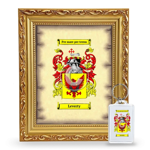 Leverty Framed Coat of Arms and Keychain - Gold