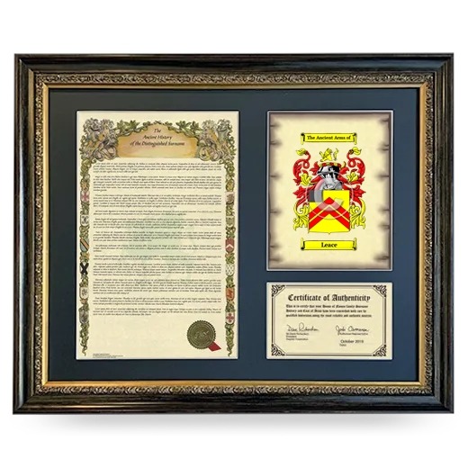 Leace Framed Surname History and Coat of Arms- Heirloom