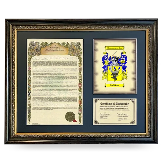 McMilan Framed Surname History and Coat of Arms- Heirloom