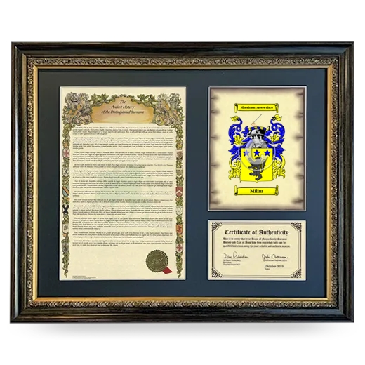 Milim Framed Surname History and Coat of Arms- Heirloom