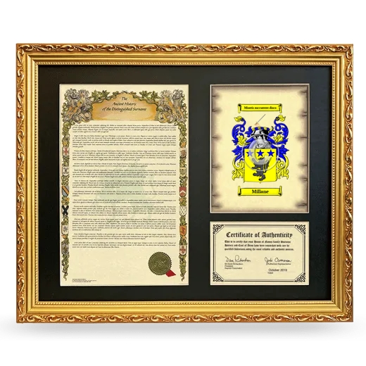 Millane Framed Surname History and Coat of Arms- Gold