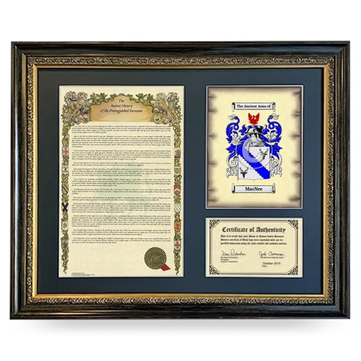 MacNee Framed Surname History and Coat of Arms- Heirloom