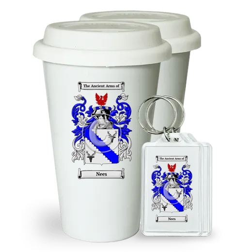 Nees Pair of Ceramic Tumblers with Lids and Keychains