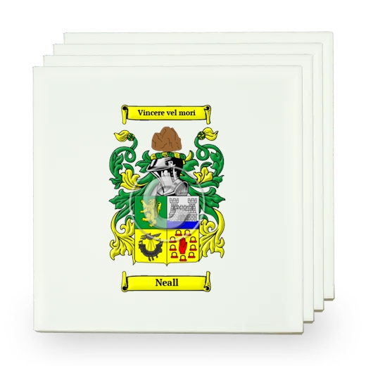 Neall Set of Four Small Tiles with Coat of Arms