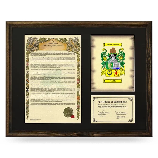 Neallie Framed Surname History and Coat of Arms - Brown