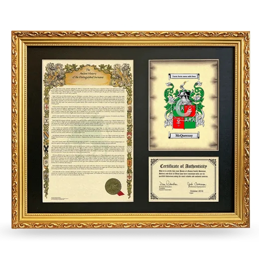 McQuerray Framed Surname History and Coat of Arms- Gold