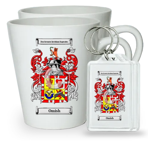 Omish Pair of Latte Mugs and Pair of Keychains