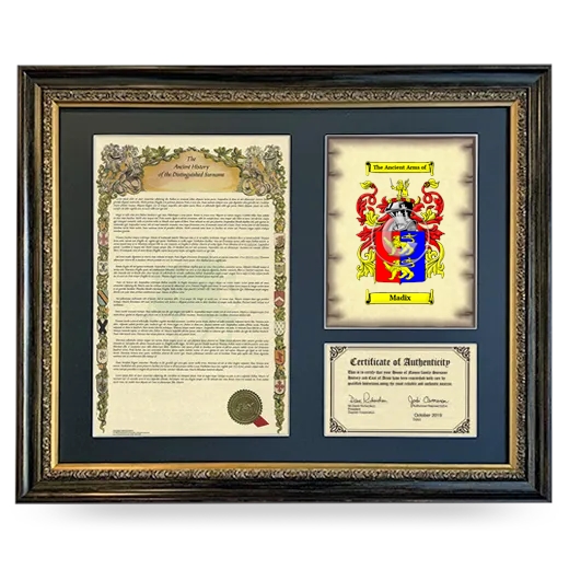 Madix Framed Surname History and Coat of Arms- Heirloom