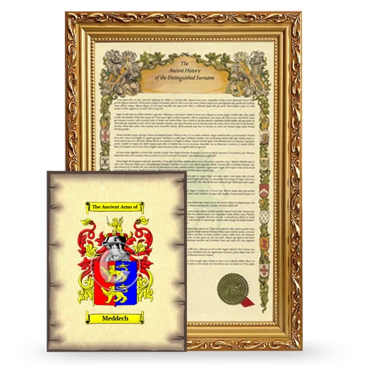 Meddech Framed History and Coat of Arms Print - Gold